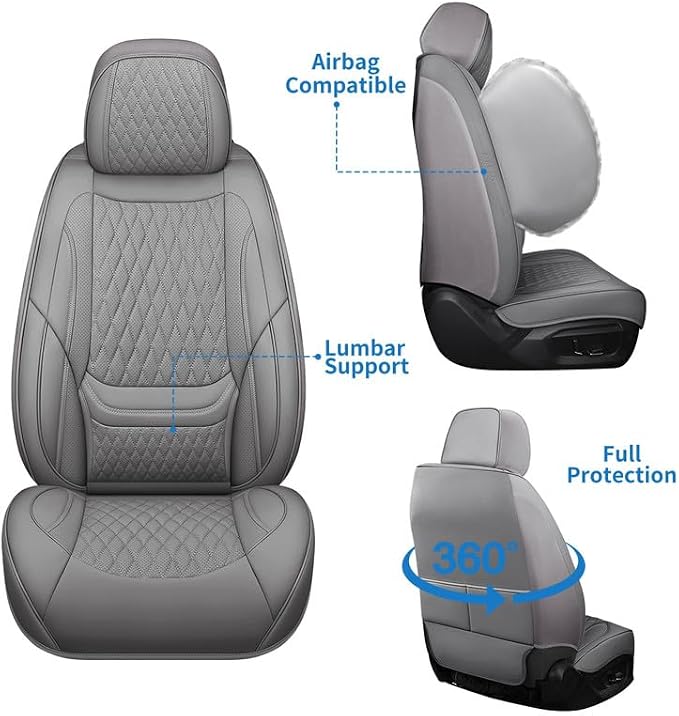 Front Seat Covers Custom Fit for Lexus ES300h 2013-2026, Gray | Lumbar Support, Luxury Faux Leather, Breathable, Anti-Slip, Airbag Compatible, Waterproof, Car Seat Protectors, 1 Row 2 Seats - Image 3