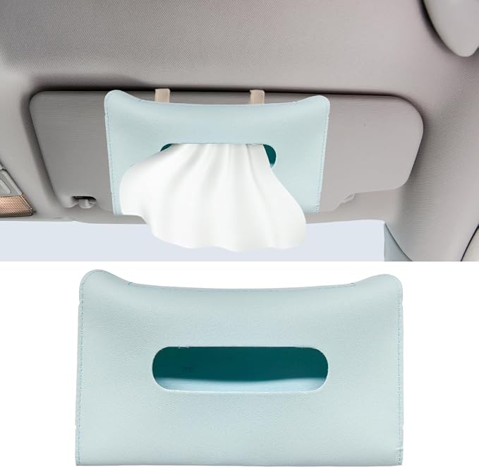 YoRise Car Sun Visor Tissue Holder, Soft Leather Automotive Hanging Napkin Storage Box, Rectangular Vehicle Interior Tissue Organizer Case for Car, SUV, Truck (Blue) by Unknown