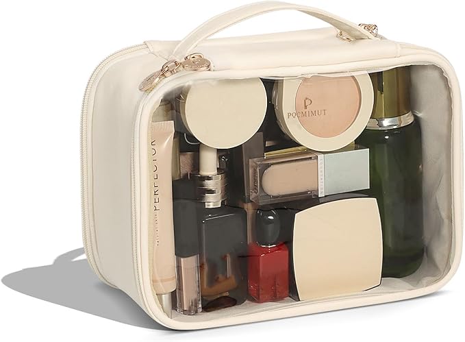 Clear Makeup Bag,Double Layer Large Cosmetic Bag with Makeup Brush Bag,TSA Approved Toiletry Bag Makeup Case Car Accessories Travel Essentials Organizers for Women,Begie by Pocmimut