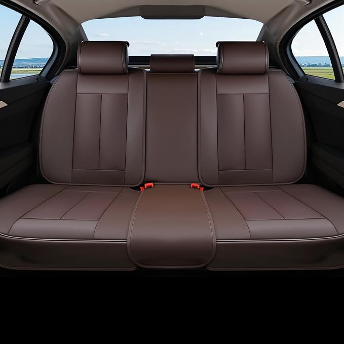 Coverado Rear Seat Covers for Cars, Back Seat Protector, Brown Back Seat Cover for Kids, 3-Pieces Waterproof Car Seat Cushion Nappa Leather Seat Cover for Back Seat Universal Fit for Most Cars by COVERADOAUTO