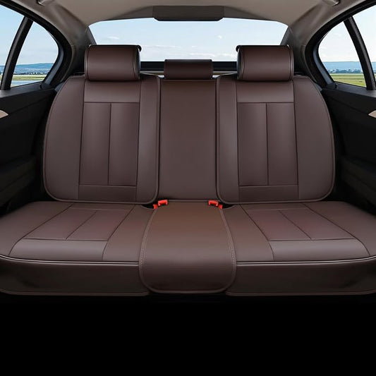 Coverado Rear Seat Covers for Cars, Back Seat Protector, Brown Back Seat Cover for Kids, 3-Pieces Waterproof Car Seat Cushion Nappa Leather Seat Cover for Back Seat Universal Fit for Most Cars by COVERADOAUTO