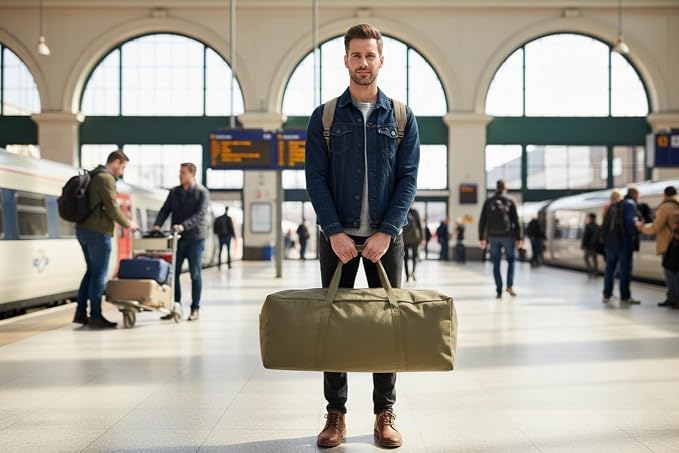 DoYiKe Canvas Duffle Bag for Travel Heavy Duty Military Duffel Tent Storage | Gear Equipment Sports Camping Bag with Lockable Zipper Armygreen Side Opening 60L - Image 7