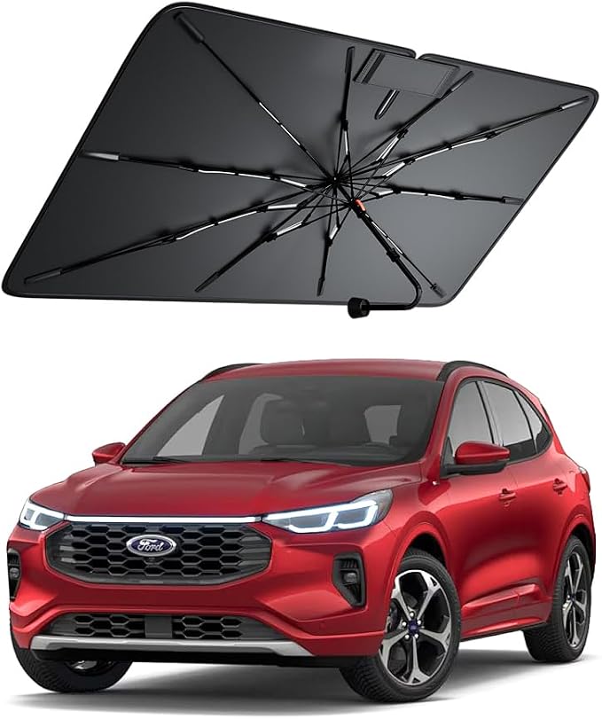 Windshield Sun Shade for Ford Escape/Mustang Mach-E 2001–2026, Foldable Umbrella Sunshade with 100% UV Block, Multi-Layer Heat Insulation, Reinforced 10-Rib Frame, Keeps Car Cooler by Amadaw
