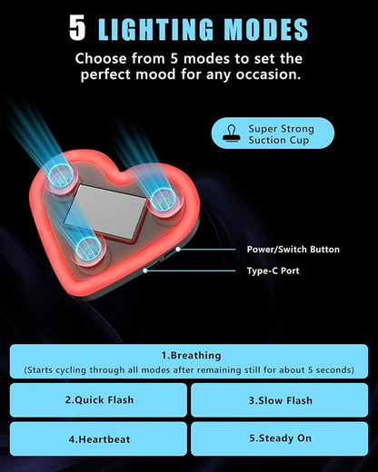 Car LED Ambient Light for Thanksgiving, Car Triangle Window Solar-Powered Heart Shaped Atmosphere Light with 5 Switchable Lighting Modes, Romantic Car Interior & Outdoor Decor (Red, 1pcs) - Image 3