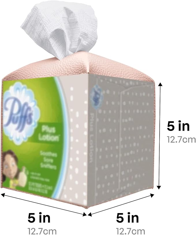Carrotez Tissue Box Cover, [Refined] Modern PU Leather Square Tissue Box Holder - Decorative Holder/Organizer for Bathroom Vanity Countertop, Night Stands, Office Desk & Car 5"X5"X5" - Rose Pink - Image 5