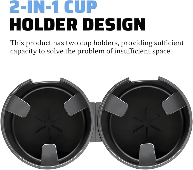 Car Double Cup Holder Expander, 2 in 1 Multifunctional Vehicle Cup Holder Adapter with Adjustable Base, Auto Drink Bottles Extender Organizer, Universal for SUV Automobile Truck (Black) - Image 3