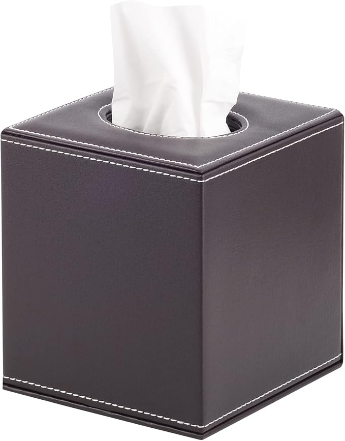 Stylish PU Leather Tissue Box Holder, Square Napkin Holder Pumping Paper Case Dispenser, Facial Tissue Holder with Magnetic Bottom for Home Office (Brown) by RHCSZ