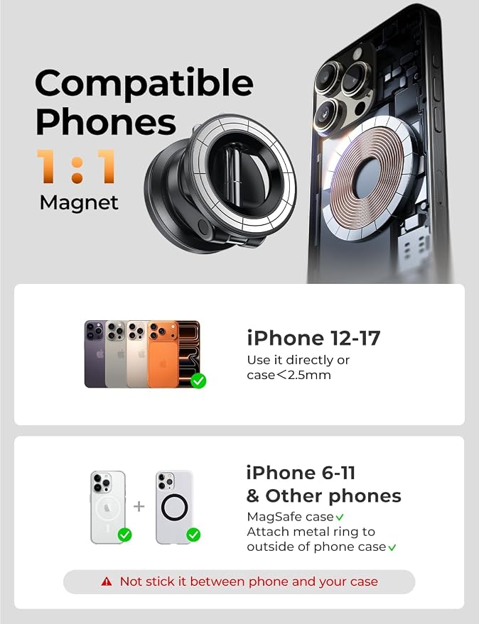 LISEN for MagSafe Car Mount [3800gf Strong Magnet & 90+LBS Suction] 360° Adjustable Vacuum Magnetic Phone Holders for Your Car, for iPhone 17 Pro Max 16 15 14 13 12 Plus Air for All Smartphones - Image 7