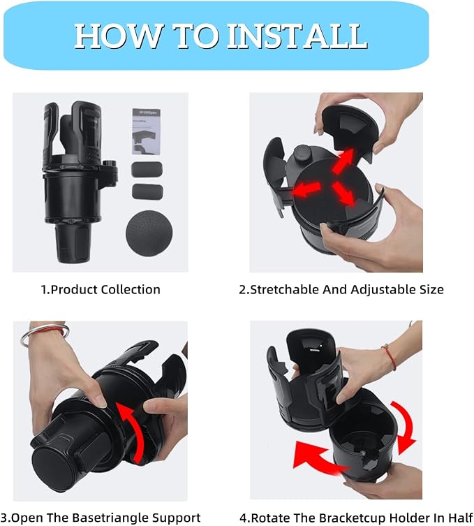 Cup Holder Expander for Car, 2-in-1 Car Cup Holder Expander Adapter with 360° Adjustable Base, Compatible with Most Large Bottles Drinks Mugs, Multiple Scenarios Use for Commuting, Road Trip (Black) - Image 7