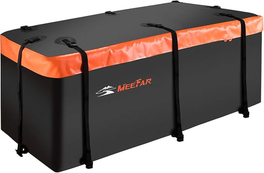 Hitch Mount Cargo Carrier Bag 100% Waterproof 19.7 Cubic Feet Luggage Rack | Soft Shell Luggage Bag,Include 8 Reinforced Straps,Combination Lock,for All Vehicle with Steel Trailer Cargo Carrier Basket by MeeFar