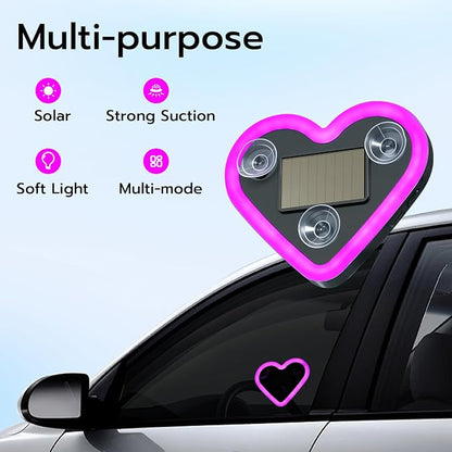 Mcbazel Car LED Ambient Light, Rechargeable Solar-Powered Heart-Shaped LED Light, 6 Lighting Modes, Romantic Car, Outdoor Decor, Ideal Gift for Couples, Women, Men - Pink (1 Pcs) - Image 3
