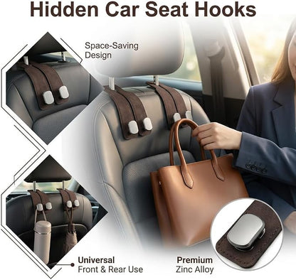 Universal Car Headrest Hooks for Car, Heavy Duty Zinc Alloy Purse Holder, Car Interior Accessories for Women, Seat Back Organizer for Handbags, Grocery Bags, Backpacks, Umbrellas, 2 Pack - Image 2
