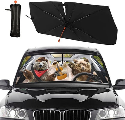 Socira Funny Bear Car Window Shades Windshield Sun Shade Umbrella | Foldable Bear Sunshade for Front Window Auto Windshield Sunshade Covers Bear Car Accessories 57'' X 30'' by Socira