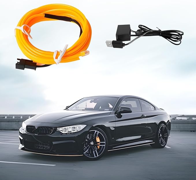 EL Wire Car LED Strip Lights, 10FT 5V USB Vehicle Ambient Lighting Kit with Fuse Protection, Automotive Interior Neon Decoration Lamp with 5mm Sewing Edge, Universal Fit (Yellow) - Image 6