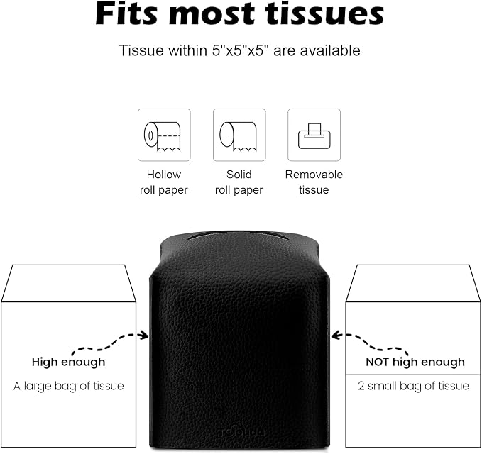 Tissue Box Cover, Tclouda, Modern PU Leather Square Tissue Box Holder for Creative Decorative, 2 Pack, Ideal for Bathrooms/Office/Car/Nightstand/Outdoor Tent/Dining Table, 5"X5"X5", Double Black - Image 7