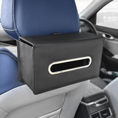 Car Tissue Holder - Backseat Napkin Tissue Organizer, Extra Large Tissue Box Holder for Rectangle Tissue Napkin Box, Made of PU Leather, Black by Follicomfy