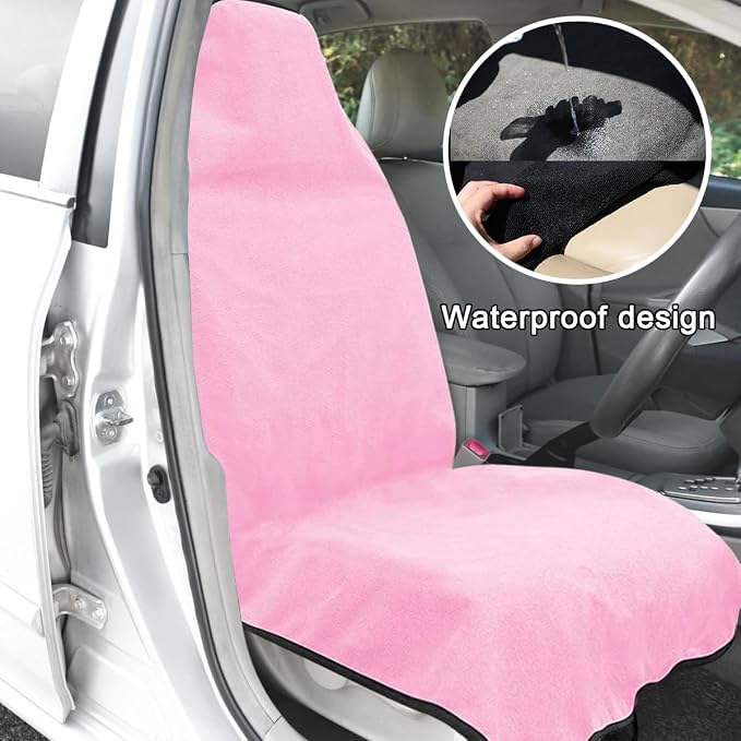 DXNQ Waterproof Car Towel Seat Cover, Sweating Non-Slip Premium Towel Carseat Cover Protector, Universal Soft Machine Washable Car Truck SUV Front Seat Cover for Gym Workout Beach Hiking (Pink) - Image 5