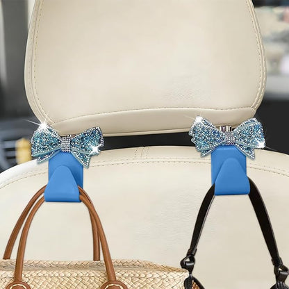 Zpana 4PCS Car Headrest Hook Rhinestone Bow Bag Hanger Light Blue | PVC construction, rhinestone bow design, compact rear seat storage, fits most cars, SUVs, and trucks, automotive accessories - Image 6