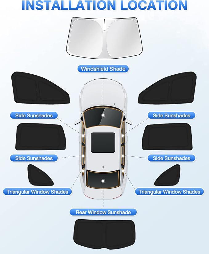 Canvcle Sunshade for 2021-2025 2026 Acura MDX Accessories Windshield Sun Shade Side Rear Window Shade Cover Sun Visor Shield Privacy Protection Keep Vehicle Cool Black 8PCS - Image 6