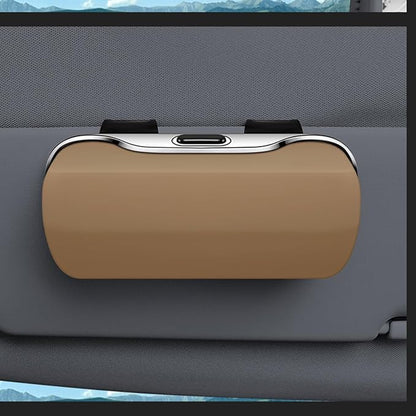 Sunglasses Holder for Car Sun Visor, Convenient Vehicle Visor Eyeglasses Organizer Case, Automotive Interior Glasses Hanger Protective Storage Box, Universal for Vehicles (Beige) - Image 3