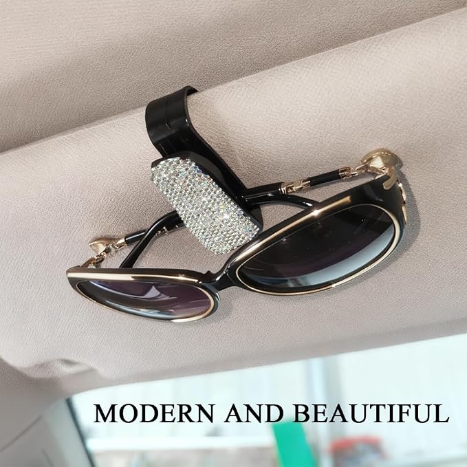 2PCS Bling Rhinestone Car Sun Visor Glasses Holders with Anti-Scratch Sponge, Sunglass Holder for Car, Ticket Card Clip Sunglasses Mount, Auto Eyeglass Hanger Clip for Women Girls (White) - Image 7