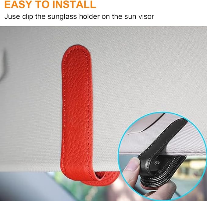 Sunglass Holder for Car, Magnetic Leather Sunglasses Clip for Car Visor, Eyeglass Hanger Clip for Car Sun Visor (Red 2 Pack) - Image 4