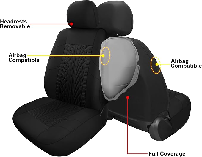 Pariitadin Car Seat Covers Front Pair, Washable and Breathable Seat Covers for Cars, Universal Fit Car Interior Covers for Most Sedan Truck SUV, Black - Image 4