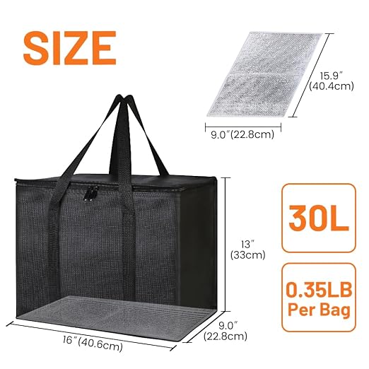 Bodaon 1PK Insulated Grocery Bags with Reinforced Baseboard, X-Large, Black | Reusable, Heavy Duty, Cooler Tote for Stability & No Sag, Thermal Bag for Hot Cold Food, Delivery, Shopping, Travel, Camping - Image 2