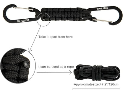 BRAVESHINE Paracord Keychain Carabiner Clip | D Ring Hanger Lanyard Hook | 7.3inch Long | for Stroller, Water Bottle, Key, Backpacks, Men, Women, Luggage, Car Seat Headrest, Fence, Bag Charms - Image 3