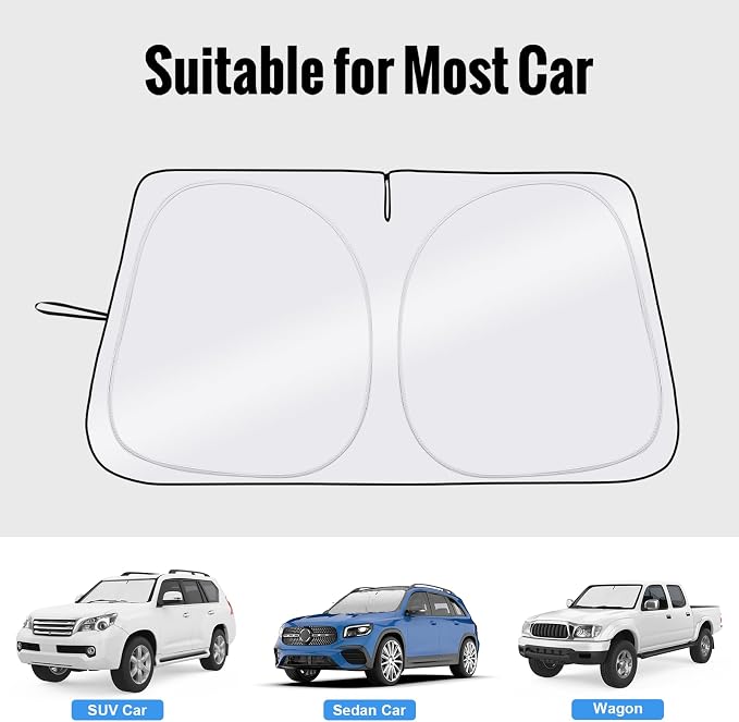 Car Windshield Sun Shade UV Reflector Foldable Front Window SUV | Blocks 98% UV Rays,Keep Interior Cool,Universal Fits Hatchback,Truck,MPV,Storage bag,57"L x 31.5"W,Car Summer Accessories - Image 7