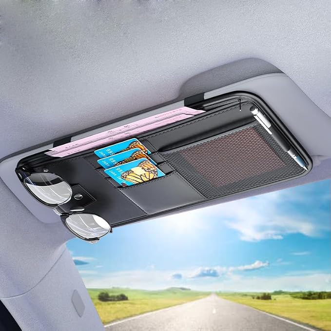 Large Car Visor Organizer Holder for Truck/SUV, Document Storage Pouch Holder with Multi-Pocket Net Zipper for Cards, License, Sunglasses, Pen, Key by Unknown