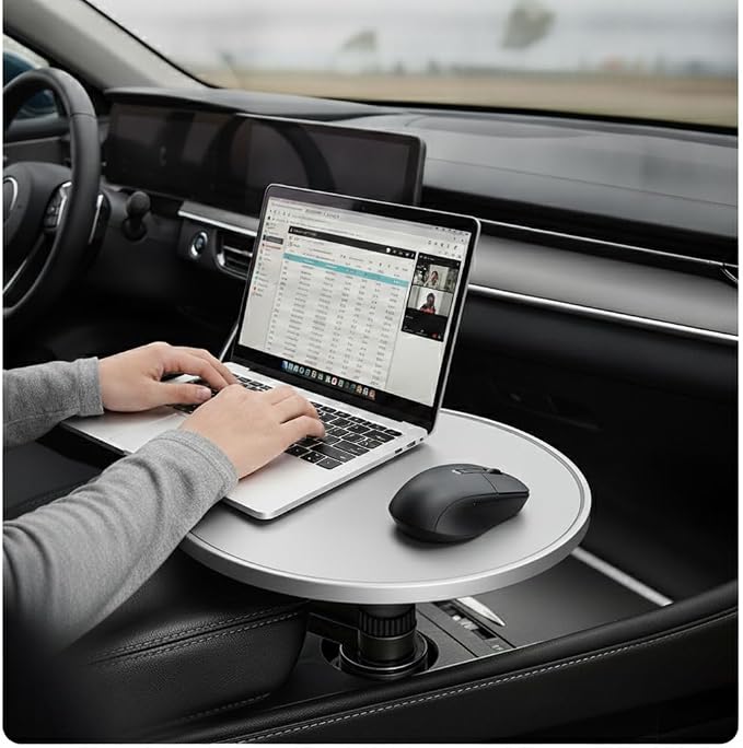 Car Desk for Laptop, Car Tray & Car Food Tray with Cup Holder ，Height-Adjustable 360° As Car Seat Tray Or Car Table Tray, Compatible with Tesla Model 3/Y/S, Ford/Most Vehicles (White) - Image 7