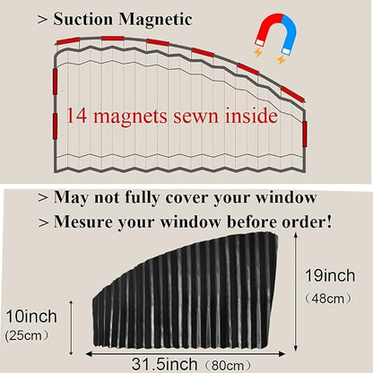 Ovege Car Side Window Sun Shade Car Curtain Pleated Silky Suction Magnetic (Black-Opaque, Front Seat 2pcs) - Image 4