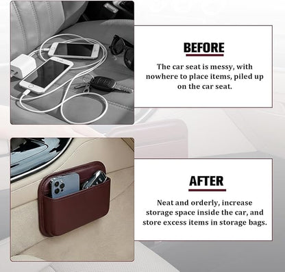 Car Seat Side Pocket Organizer, Self-Adhesive Leather Vehicle Seat Console Storage Pouch Box for Phones, Keys, Pens, Auto Interior Door Organizer Pocket Bag, Universal for Vehicles (Wine Red) - Image 4