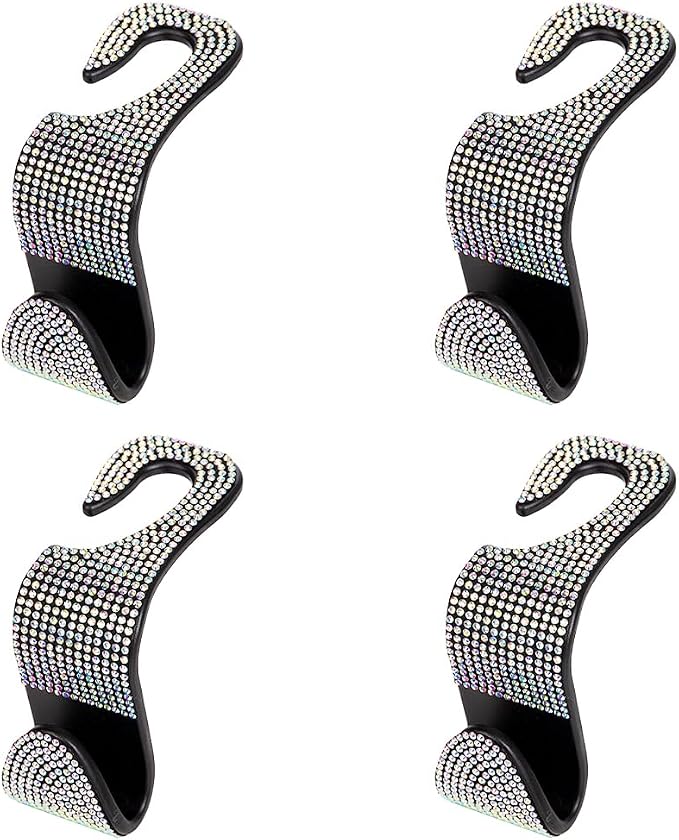 4PCS Bling Car Seat Headrest Hook, Crystal Rhinestone Backseat Hanger Organizer for Purse Handbag Umbrella, Shiny Auto Interior Seat Back Storage Holder Hook, Universal Fit (AB White) - Image 7