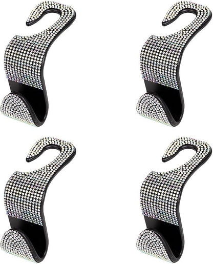 4PCS Bling Car Seat Headrest Hook, Crystal Rhinestone Backseat Hanger Organizer for Purse Handbag Umbrella, Shiny Auto Interior Seat Back Storage Holder Hook, Universal Fit (AB White) - Image 7