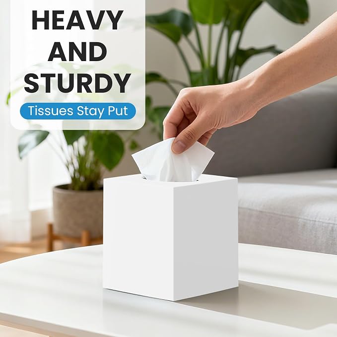 2 Pack Tissue Box Cover, Square Acrylic Tissue Holder Non-Slip Base, White | modern,non-slip,easy to refill,compatibility for tissue & rollsfor bathroom countertops,dressers,night stand,parlors,office - Image 5