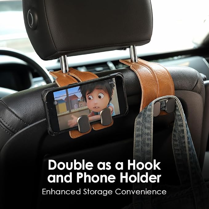 KINIVA Car Seat Headrest Storage Hooks, Set of 2, Suede PU Leather, Double Hooks (06-Brown) - Image 5