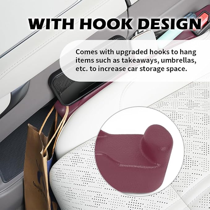 2PCS Car Seat Gap Filler Organizer,3 in 1 Car Seat Side Gap Filler with Hook for Avoiding Dropped Items,Universal No Drop Seats Guard for Filling Gaps 1.37-1.49 Inch Wide (Red) - Image 4