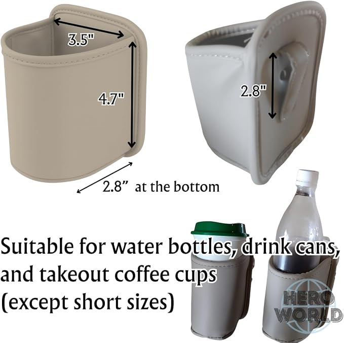Large PU Leather Car Door Cup Holder Clip On or Hook Style Drink Holder Seat Side Hanging Storage Pocket for Water Bottle Coffee Cup Rear Back Seat Organizer (Hook, Caramel) - Image 4