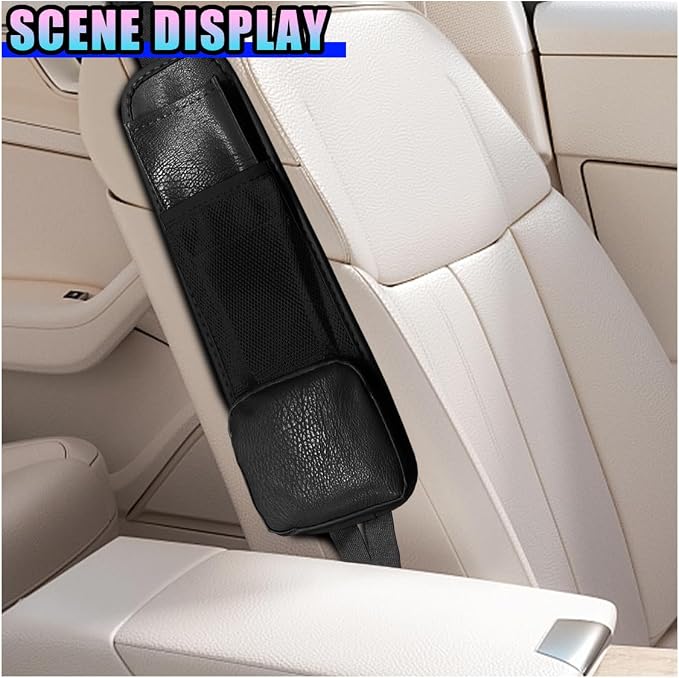 Leather Car Seat Side Organizer, Multi-Pocket Hanging Storage Bag, Front Seat Gap Holder for Phone Wallet Glasses, Universal Auto Accessories for SUV Truck RV (Black) - Image 4