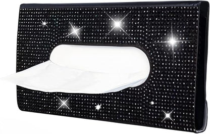 Blingbling Car Tissue Holder, Sun Visor Napkin Box, Black | Premium PU Leather, Auto Napkin Case, Mask Holder for Car, with Tissue Refill, Vehicle Interior Accessories for Men Women, - Image 8