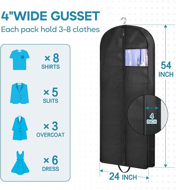 KIMBORA 54" Garment Bag for Travel, Gusseted Suit Bags for Men With Handle Garment Bags for Hanging Clothes Storage Suit Cover for Dress, Coats, Jackets, Shirts - Image 3