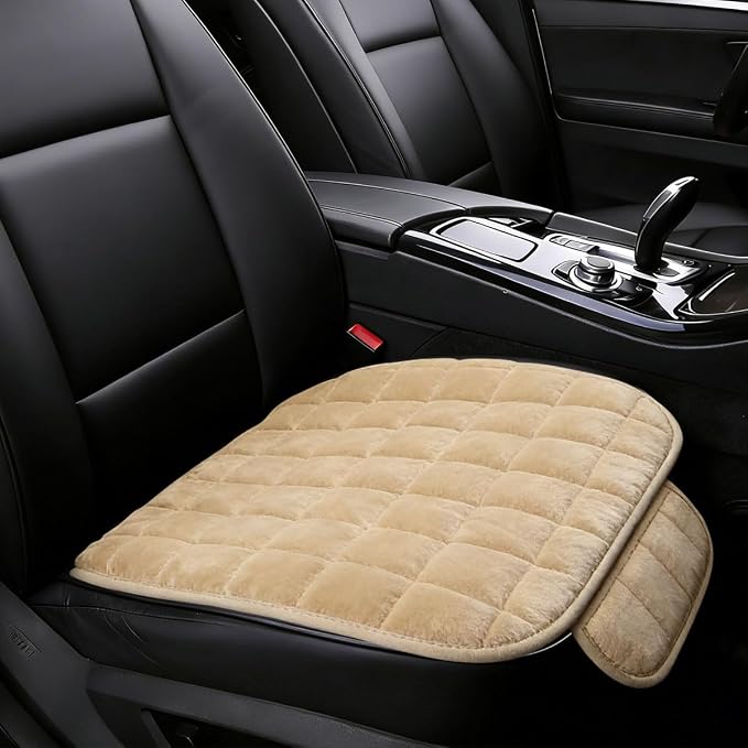 YoRise Car Seat Cushion, Car Driver Seats Protector Cover (Beige) | Soft Plush Auto Seat Pad with Storage Pocket, Car Seat Cover with Non-Slip Rubber Bottom, Winter Vehicle Accessory by Unknown