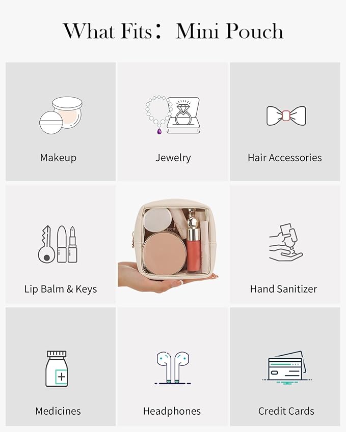 Clear Makeup Bag,Easy to Find Mini Makeup Bag for Purse,Travel Makeup Bag for Car, Compact Cosmetic Pouch for Daily Essentials,Beige - Image 5
