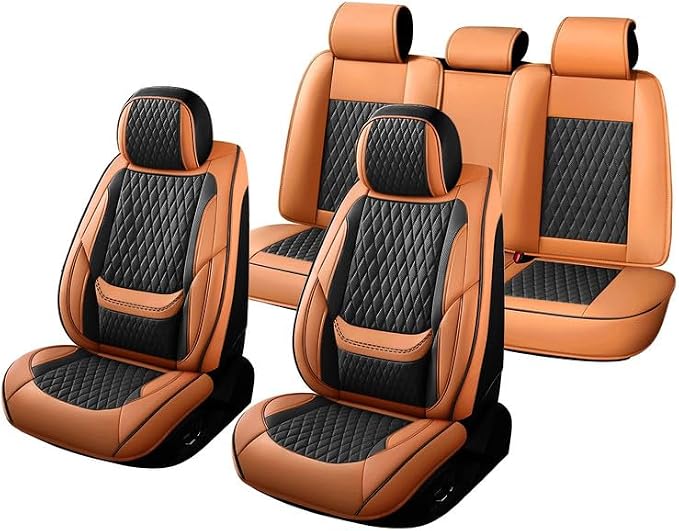 Car Seat Covers Full Set Fit For Toyota Highlander 2001-2026, Black&Brown | Lumbar Support, Premium Faux Leather, Breathable, Anti-Slip, Airbag Compatible, Waterproof, Car Seat Protectors, 2 Row-5Seat - Image 6