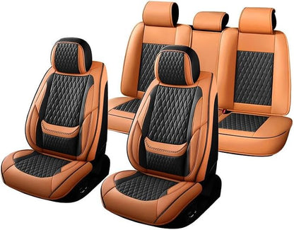 Car Seat Covers Full Set Fit For Toyota Highlander 2001-2026, Black&Brown | Lumbar Support, Premium Faux Leather, Breathable, Anti-Slip, Airbag Compatible, Waterproof, Car Seat Protectors, 2 Row-5Seat - Image 6