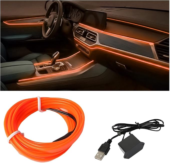 Car LED Strip Lights, 16.4FT 5V Waterproof Flexible Vehicle Ambient Lighting Kits with USB Port, Automotive Lamp Strips Decorations, Universal for SUV Automobile Truck (Orange) by Unknown