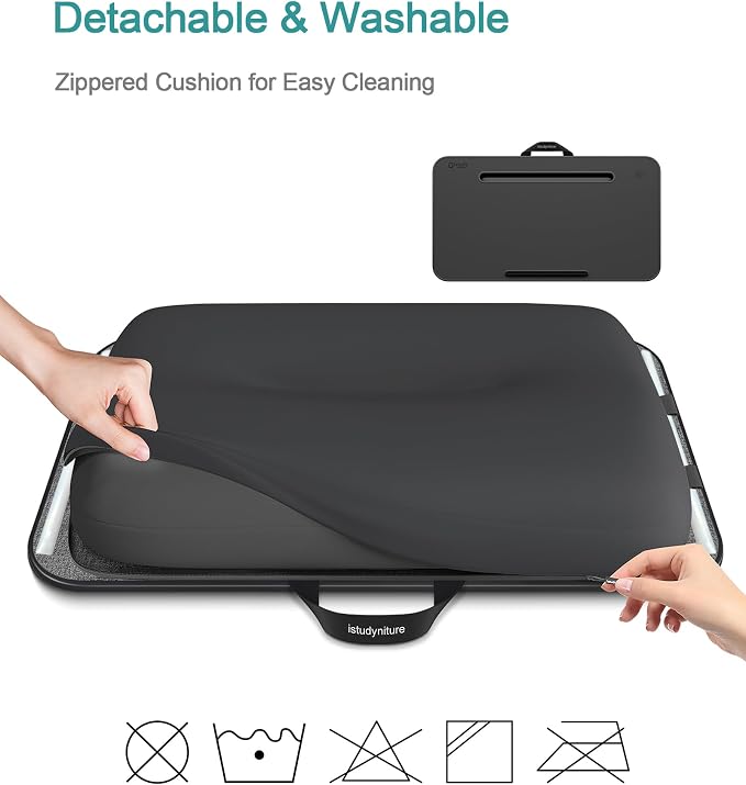 Lap Desk, Portable Laptop Desk with Cushion and Multi-Color Glow, Extra Wide Surface Fits 17” Laptop, Tray for Bed, Sofa, Travel or Car – ISTUDYNITURE (Black, Ambient Colors) - Image 4