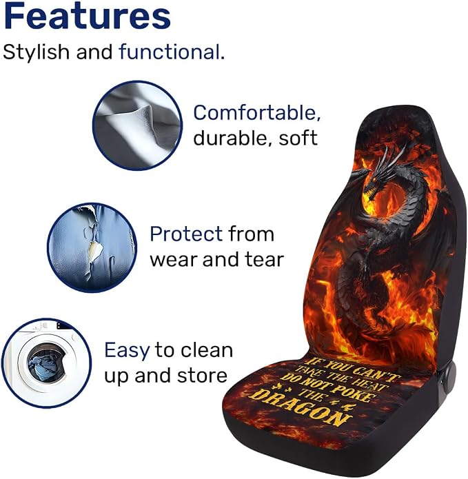 GENANY Mythic Dragon Car Seat Covers, 2-Piece Front Seat Set | 2-piece polyester front seat cover set, each 49.5 x 19.6 inches, with adjustable straps and hooks - Image 2